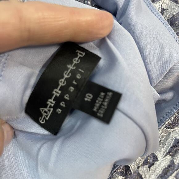 Connect Apparel Dress sz 10 Lilac Silver Gold Chevron Lace Straight Stretch Knee - Picture 11 of 11